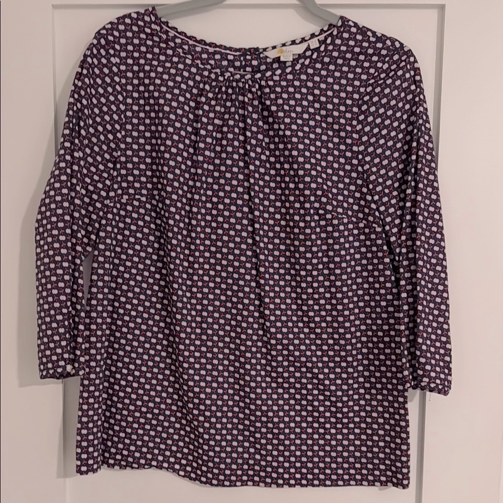 Boden Blue, Red and Pink 3/4 Sleeve Blouse With Apple Print